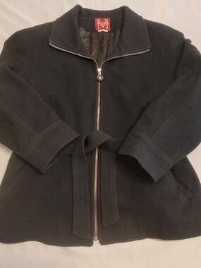 Vintage 90s Maurices Wool Coat Made in USA Belted Black L
